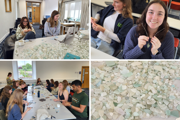 4 photo collage showing students enjoying a jewellery workshop